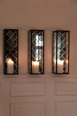 Harlequin Lantern - Clear Mirror, Black Frame Large - wall mounted (20*20*65)