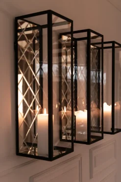 Harlequin Lantern - Clear Mirror, Black Frame Large - wall mounted (20*20*65)