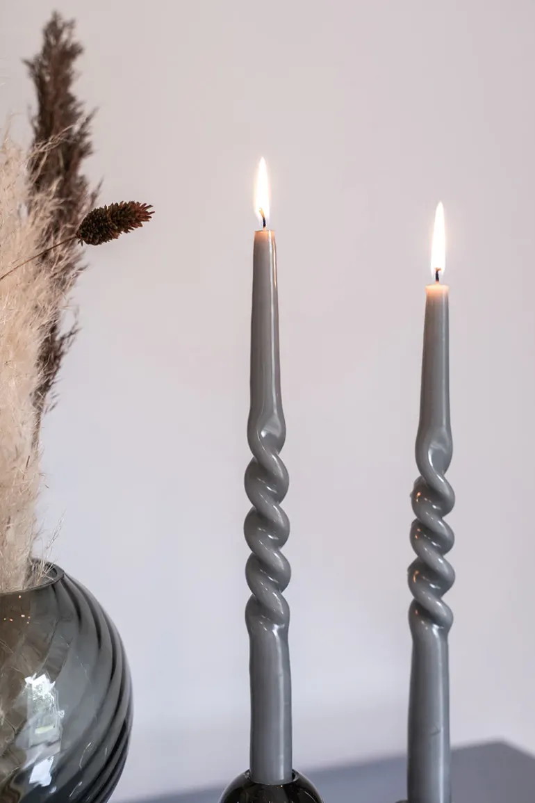 The Glossy Candle Collection - Packed with 4 pieces per box - Steel Grey Middle Curled